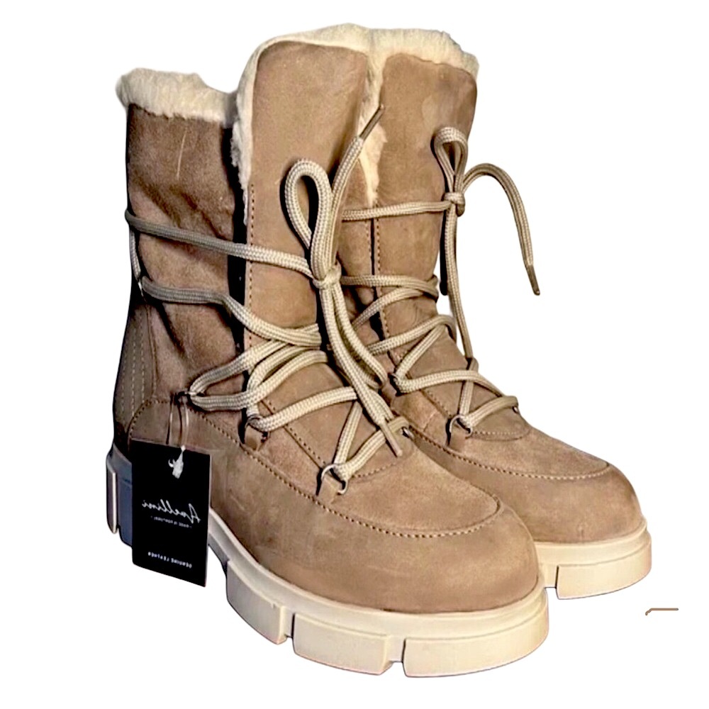 Avellini Woman’s Tan Suede Shearling Lined Lace Up Boot Size 6.5